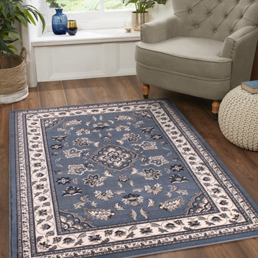 Traditional Sherborne Classic Bordered Rug Hallway Runner in Blue