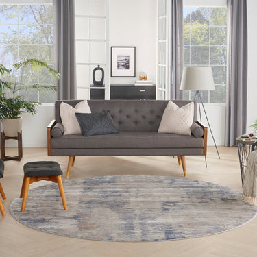 Rustic Textures RUS05 Modern Abstract Circle Round Rug in Beige Grey