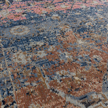 Zola Fasa Vintage Traditional Persian Bordered Rug in Terracotta Pink Blue