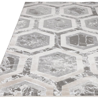 Aurora Crystal AU12 Geometric Honeycomb Shiny Silver Beige Rug