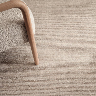 Hazy Putty Cream White Soft Blend Striped Hand-Woven Wool Cotton Textured Rug