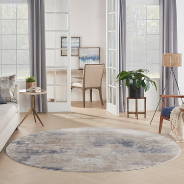 Rustic Textures RUS02 Modern Abstract Circle Round Rug in Ivory Beige Grey