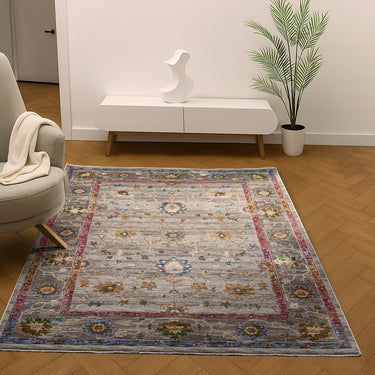 Soujorn Holt Modern Traditional Bordered Floral Rug, Hall Runner in Multi Coloured - Medium 120x170 cm (4'x5'6")