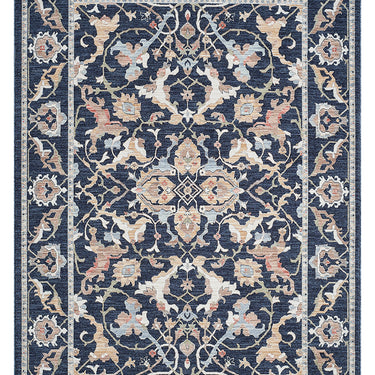 Alia Keyon Navy Traditional Floral Bordered Rug