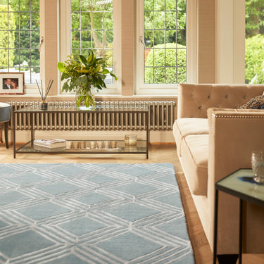 Origins Vienna Rug Wool Viscose Modern Geometric Living Room Quality Hand Made Rug in Blue