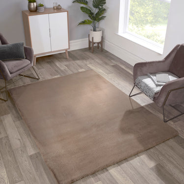 URCO Luxe Faux Fur Super Beige Shaggy Textured Plain Rug