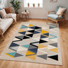 City Triangle Yellow Grey Blue Multi Washable Jute Polypropylene Geometric Hallway Runner Rug - Medium 120x170 cm (4'x5'6")