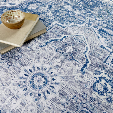 Phoenox Origins Garda Classic Blue Washable Non-Slip Cotton Chenille Rug