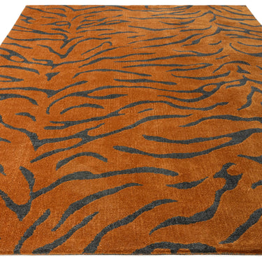 Asiatic London Wilder Tiger Spice Orange Animal Inspired Cotton Textured Modern Rug