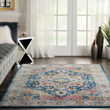 Nourison Ankara Vintage Antique Traditional ANR11 Rug Runner Round in Blue Multi Colour