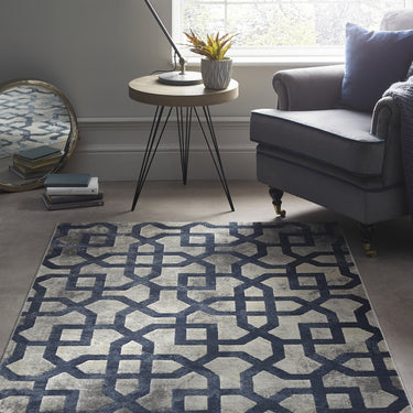 Avanti Geometric Modern Classic Moroccan Soft Silky Rug in Grey/Blue 120 x 170 cm - Medium 120x170 cm (4'x5'6")