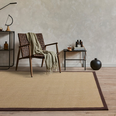 Sisal Jute Plain Non-Slip Linen Natural with Chocolate Brown Border Rug & Runner - Medium 120x180 cm (4'x6')
