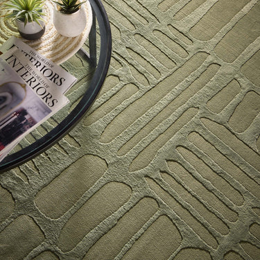 Origins Pathway Green Non-Slip Cotton Abstract Rug