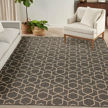 Horizon Trellis HOZ01 Charcoal Grey By Indoor Outdoor Polypropylene Geometric Textured Rug - Medium 152 x 213 cm (5'x7')