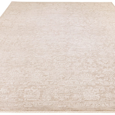 Asiatic London Laurent LA03 Damask Fringed Beige Natural Cotton Traditional Abstract Floral Rug