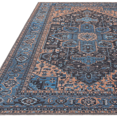 Kaya Niki KY14 Traditional Persian Bordered Floral Flatweave Washable Rug in Orange Blue Black Multi