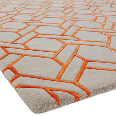 Asiatic London Nexus FL01 Fine Lines Trellis Silver Orange Hand-Carved Wool Viscose Geometric Rug 120x170 cm