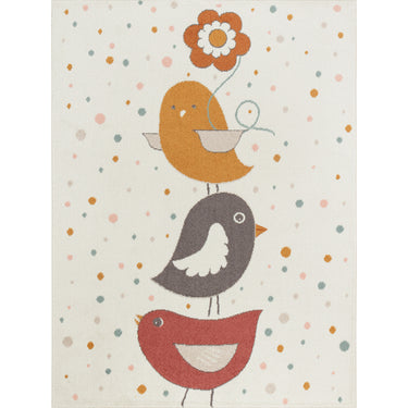 Ankara AKR2357 Kids Playful Cutie Chicks Birds Nursery Bedroom & Playroom Cream Multi Rug for Child Room