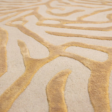 Coral 3D Effect Gold Handmade Wool Viscose Abstract Rug