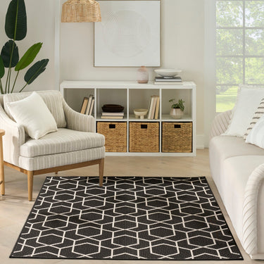 Horizon Indooor Trellis HOZ01 Black By Indoor Outdoor Polypropylene Geometric Textured Rug