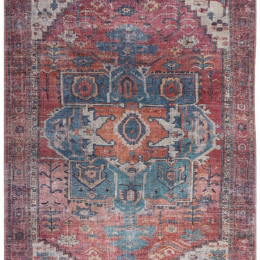 Kaya Shiva KY01 Traditional Classic Abstract Floral Flatweave Washable Rug in Red Blue