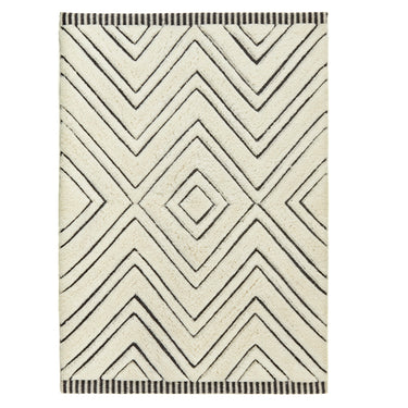 Origins Berber Mono High Quality Soft Hand Made Shaggy Scandi Wool Rug in Ivory Black