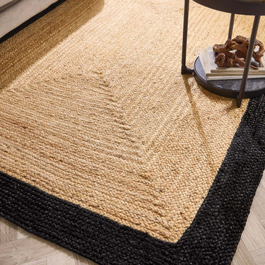 Origins Border Natural Braid Stitched Black Indoor Outdoor Handmade Jute Braided Rug