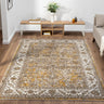 553A2 Classic Ochre Yellow Gold Traditional Vintage Textured Bordered Hallway Runner Rug - Small 80x150 cm (2'6"x5')