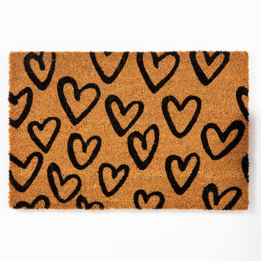 Drawn Hearts Printed Pvc Backed Coir Natural Doormat