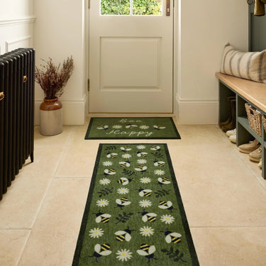 My Nylon Pattern Colour Daisy Bee Green Washable Non-Slip Doormat - Runner 50 x 150 cm (2'x5')