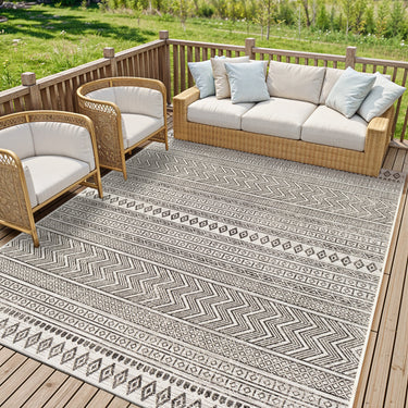 Eagean Tribal EAG2345 Design Black White Indoor Outdoor Washable Polypropylene Geometric Rug