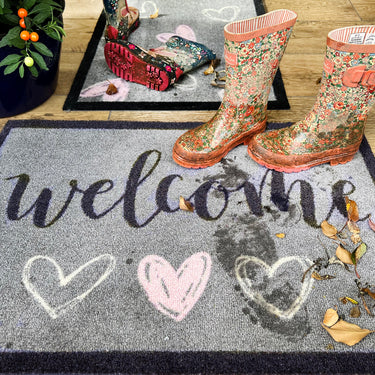 My Nylon Pattern Welcome Hearts Washable Non-Slip Modern Hallway Runner Rug