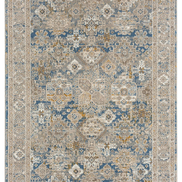 URCO 550AG Blue Traditional Vintage Textured Bordered Hallway Runner Rug