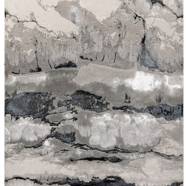 Aurora AU05 Quartz Metallic Silver Black Modern Shiny Abstract Marbled Pattern Rug
