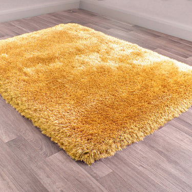Mayfair Modern Plain High Pile Luxurious Shaggy Rug in Ochre Yellow