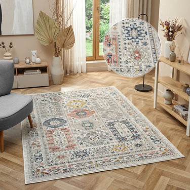 URCO Nova Ella Cream Polypropylene Traditional Vintage Bordered Rug