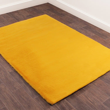 URCO Luxe Faux Fur Super Ochre Yellow Shaggy Textured Plain Rug