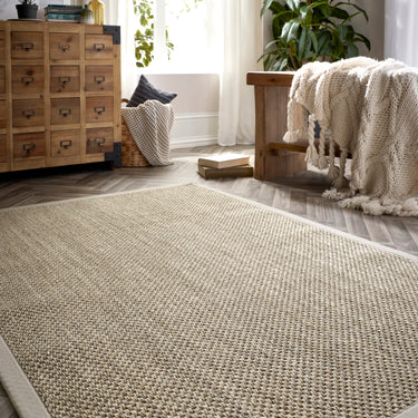 Origins Sisal Border Rug Modern Natural Jute Flatweave Hand Made Rug in Light Beige with Sand Border