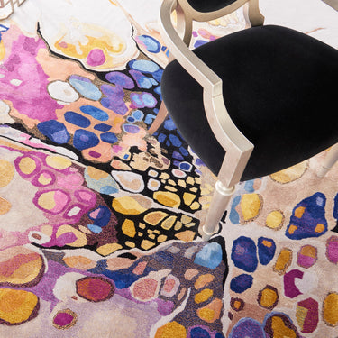 Prismatic PRS20 Hand-Tufted New Zealand Wool and Silk Floral Motifs Grey Lilac Multicolour Rug