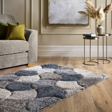 Origins 3D Scallop Silky Navy Blue Jute Shaggy Geometric Rug - Small 80x150 cm (2'6"x5')