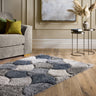 Origins 3D Scallop Silky Navy Blue Jute Shaggy Geometric Rug - Small 80x150 cm (2'6"x5')