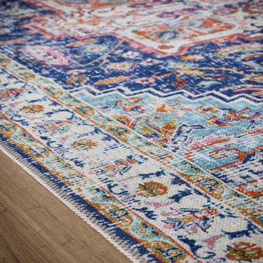 Origins Granada Emerald Blue Green Washable Non-Slip Cotton Chenille Rug
