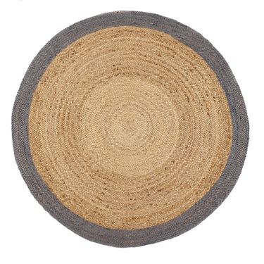 Origins Jute Bordered Design Circle, Hallway Runner Rug in Grey