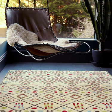 Amira AM06 Hand Made Moroccan Berber Rug in Cream Multicoloured in medium size  120x170 cm
