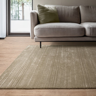 Henley Modern Handmade High Shine Organic Lines Wool & Viscose Premium Rug in Sage Green