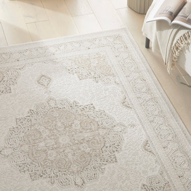 Olivia OLI103  Bordered Medallino Traditional Rug in Cream Khaki