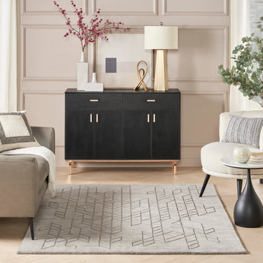 Nourison Alessia ALE01 Grey Hand-Carved Wool Geometric Textured Rug