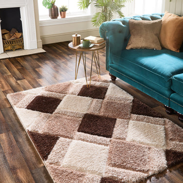 Origins 3D Geo Silky Diamond Beige Hand-Carved Shaggy Geometric Rug