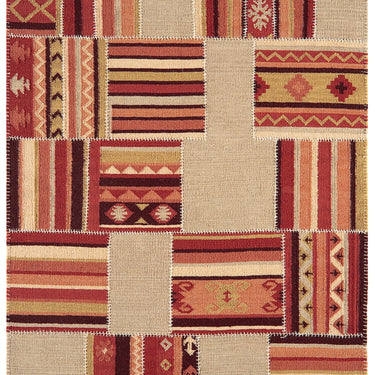 Kelims KP01 Hand Woven Tribal Traditional Patchwork Kilim Rug in Red Grey