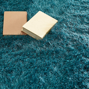 Origins Extravagance High Pile Fluffy Modern Shaggy Teal Blue Rug